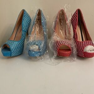 Ladies 5 Inch Beaded Open Toe pumps